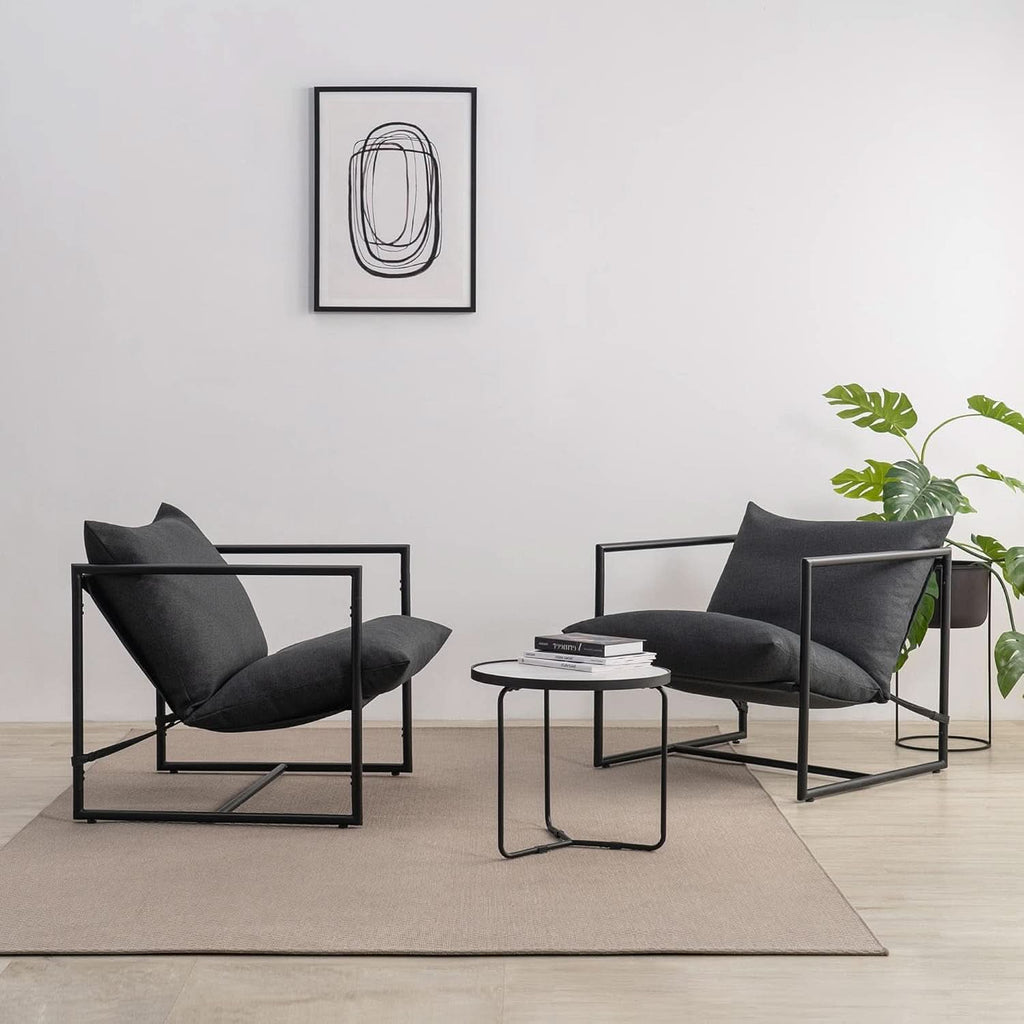 Aidan Sling Chair Dark Grey Metal Frame Shredded Foam