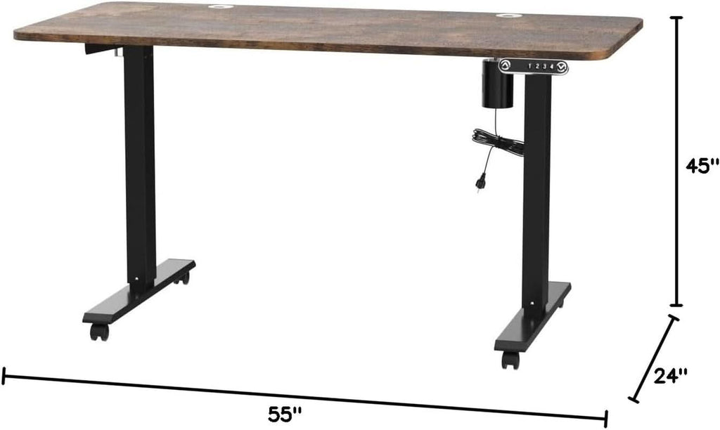 Electric Standing Desk 55 x 24 In With Charging Station