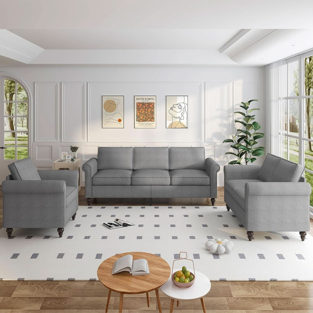 Light Grey Sofa, Loveseat, and Chair Set