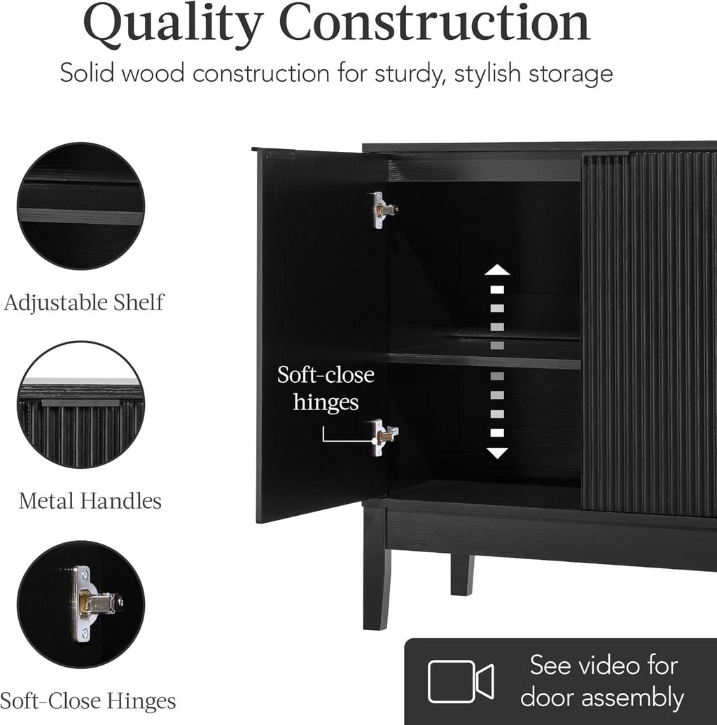 Black Two Door Modern Entryway Storage Cabinet Reeded Doors
