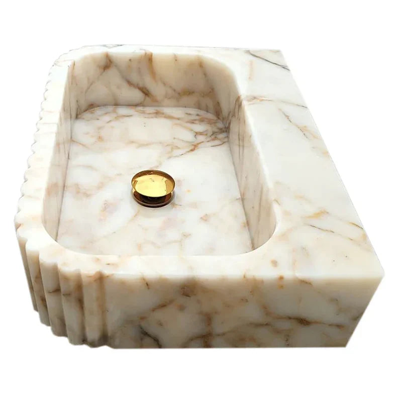 Calacatta Gold Marble Wall-mount Bathroom Vanity Sink Fluted (W)16" (L)20" (H)6"