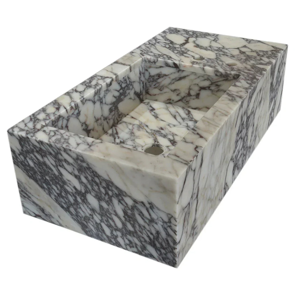 Calacatta Viola Marble Rectangular Wall-mount Bathroom Sink Side Faucet Holes (W)21" (L)40" (H)9"
