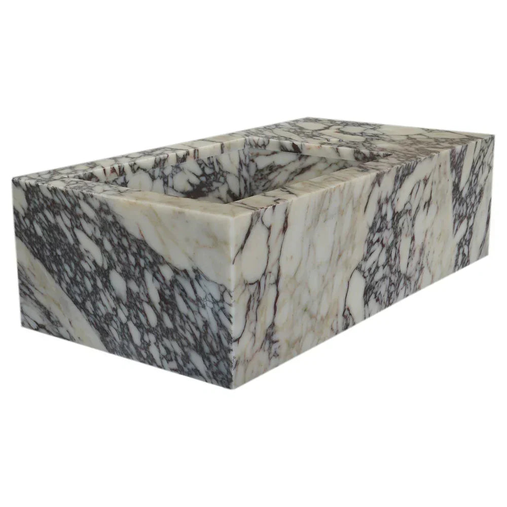 Calacatta Viola Marble Rectangular Wall-mount Bathroom Sink Side Faucet Holes (W)21" (L)40" (H)9"