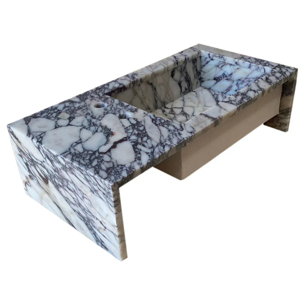 Calacatta Viola Marble Rectangular Wall-mount Bathroom Sink Side Faucet Holes (W)21" (L)40" (H)9"