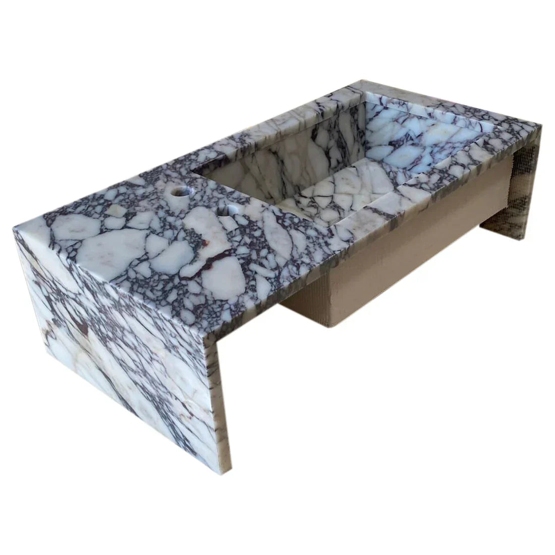Calacatta Viola Marble Rectangular Wall-mount Bathroom Sink Side Faucet Holes (W)21" (L)40" (H)9"