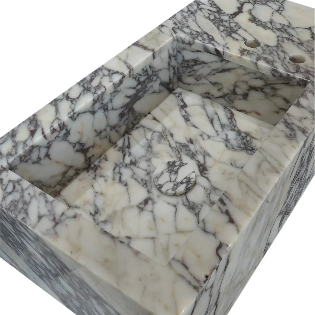 Calacatta Viola Marble Rectangular Wall-mount Bathroom Sink Side Faucet Holes (W)21" (L)40" (H)9"
