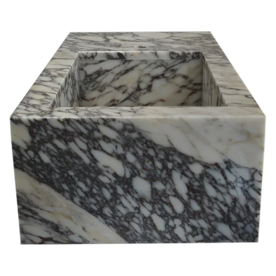 Calacatta Viola Marble Rectangular Wall-mount Bathroom Sink Side Faucet Holes (W)21" (L)40" (H)9"