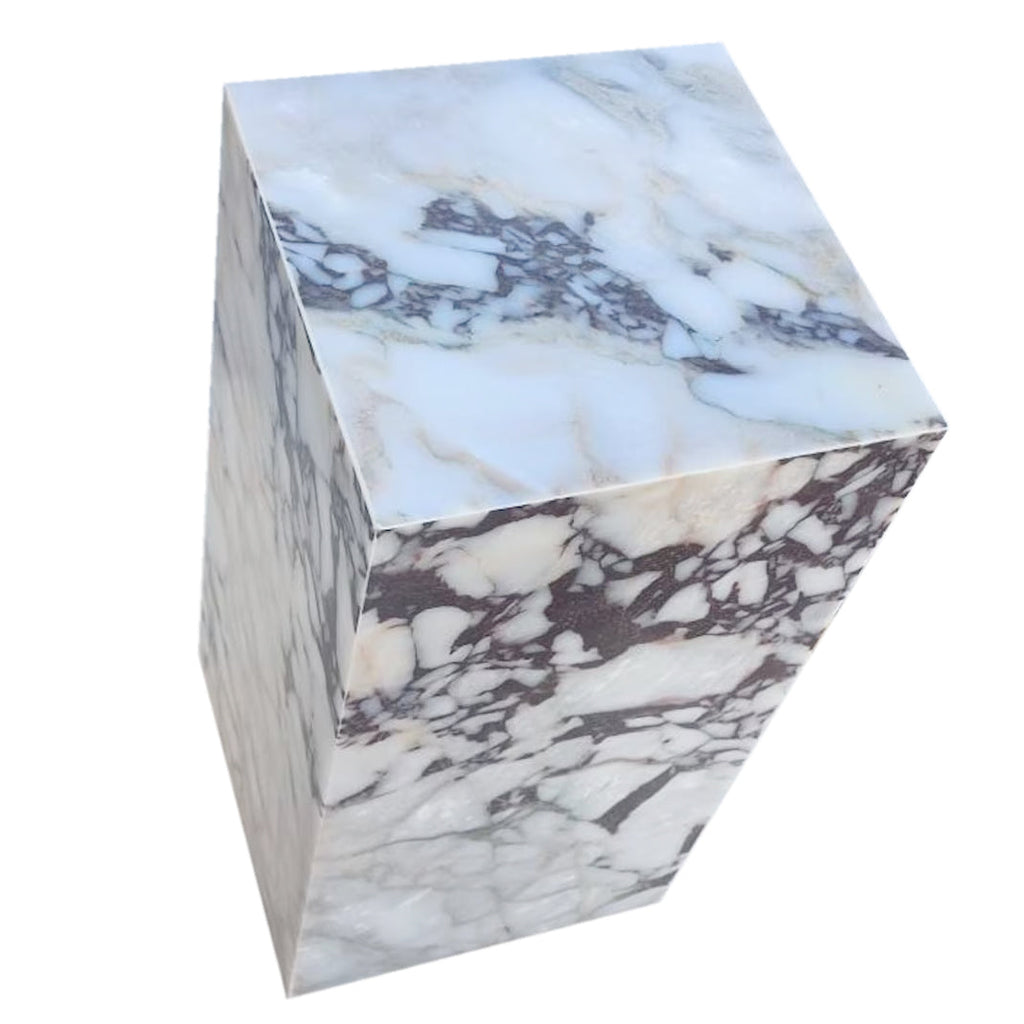 Calacatta Viola Marble Cube Design Plinth End/Side Table, Nightstand Polished (W)15.75" (L)15.75" (H)15.75"