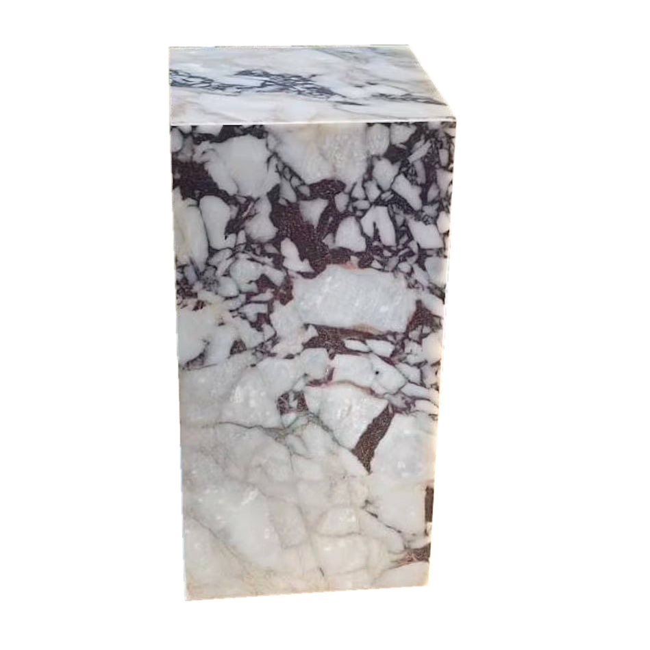 Calacatta Viola Marble Cube Design Plinth End/Side Table, Nightstand Polished (W)15.75" (L)15.75" (H)15.75"