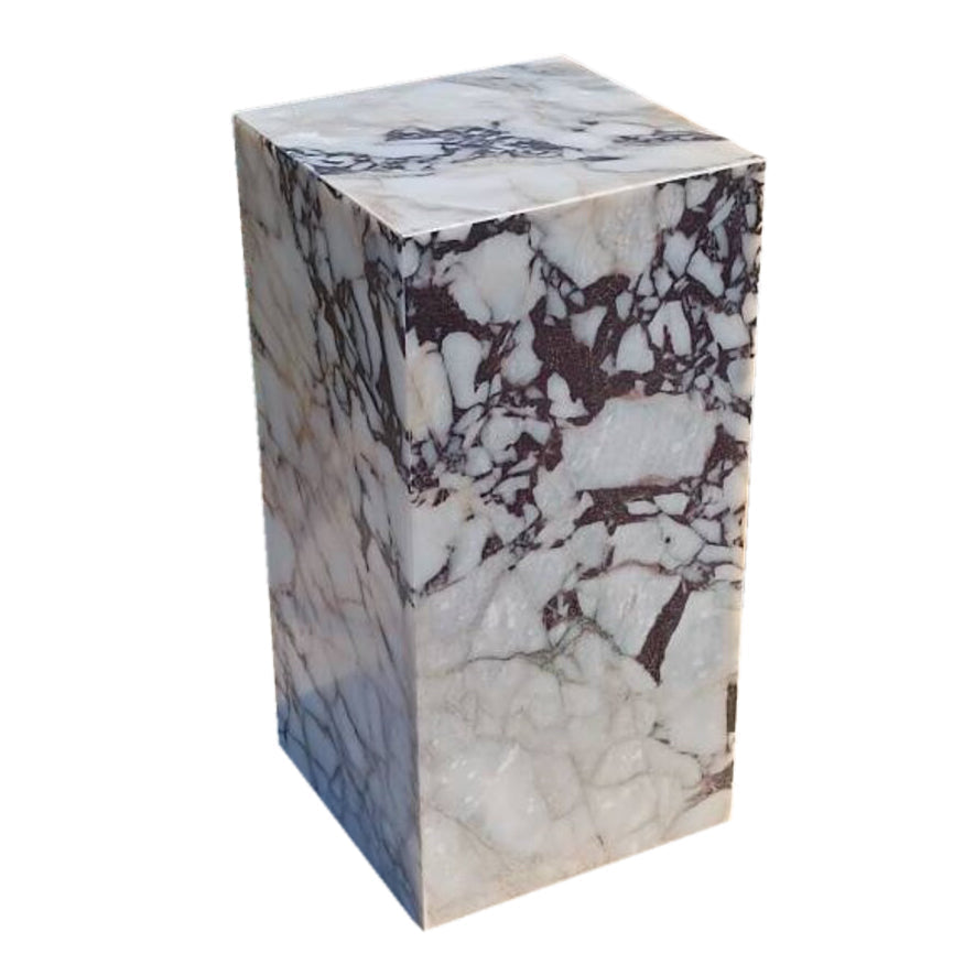 Calacatta Viola Marble Cube Design Plinth End/Side Table, Nightstand Polished (W)15.75" (L)15.75" (H)15.75"