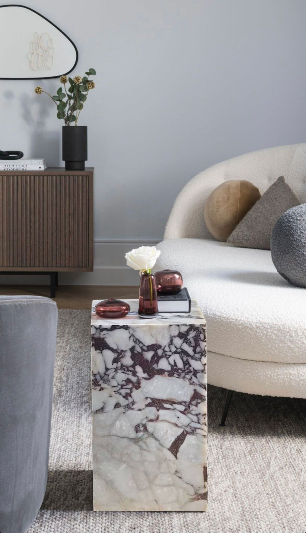 Calacatta Viola Marble Cube Design Plinth End/Side Table, Nightstand Polished (W)15.75" (L)15.75" (H)15.75"
