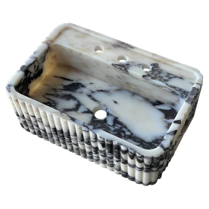 Calacatta Viola Marble Wall-Mount Rectangular Fluted Bathroom Sink