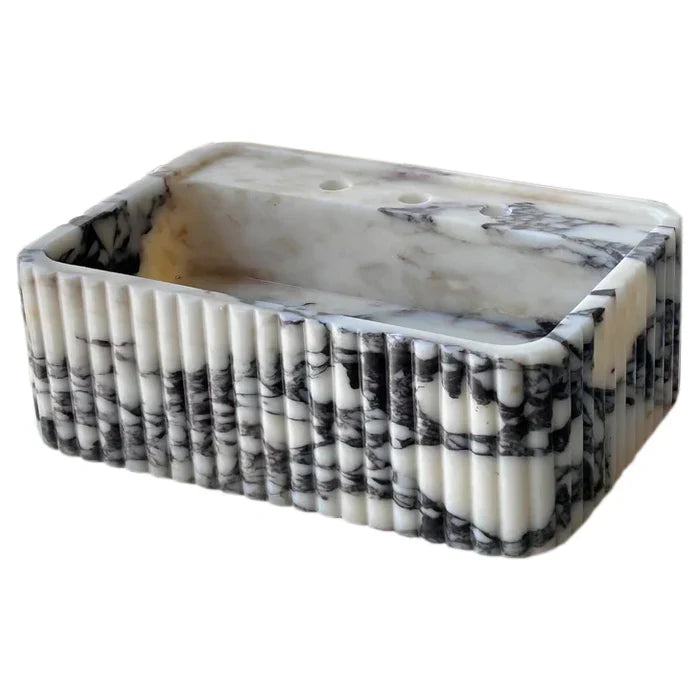 Calacatta Viola Marble Wall-Mount Rectangular Fluted Bathroom Sink
