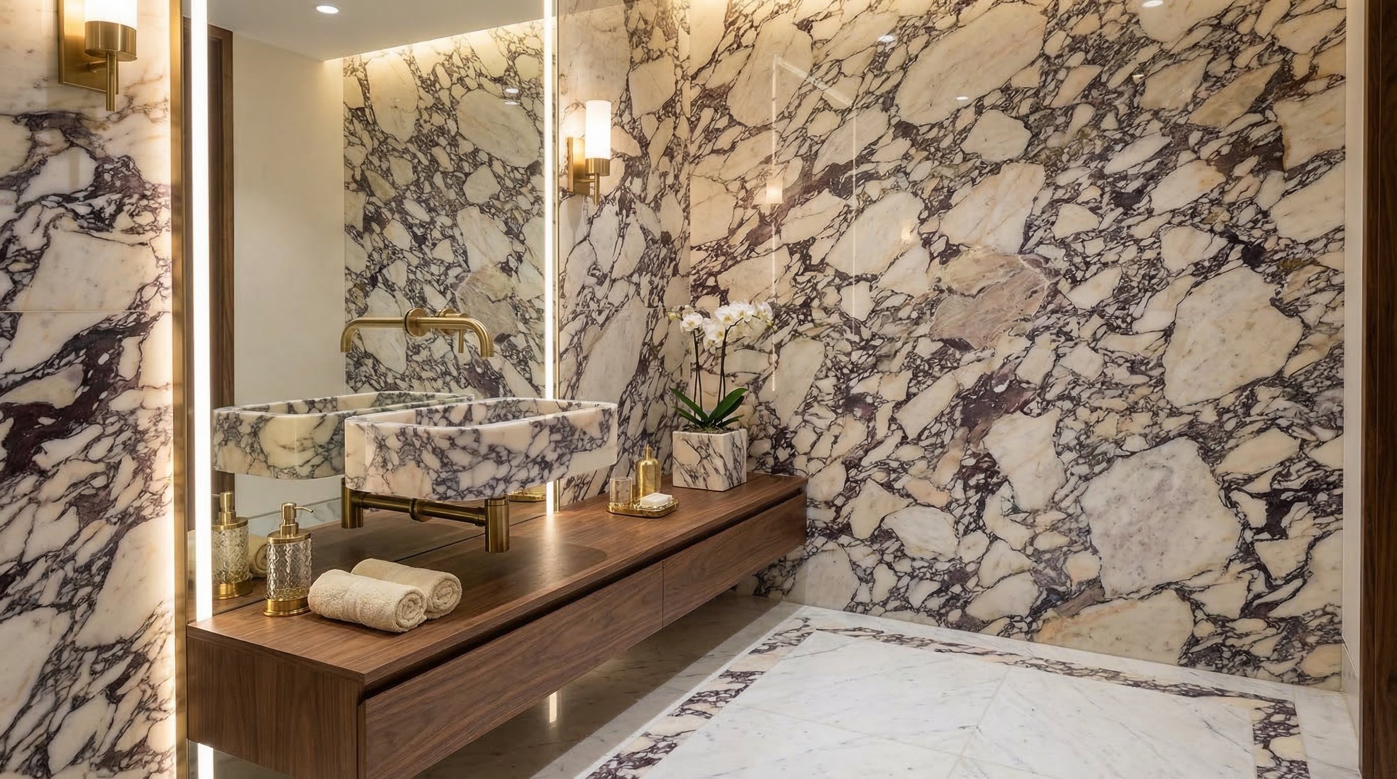 Calacatta Viola Marble Wall-mounted Natural Stone Rectangular Sink (W)12" (L)18" (H)7"