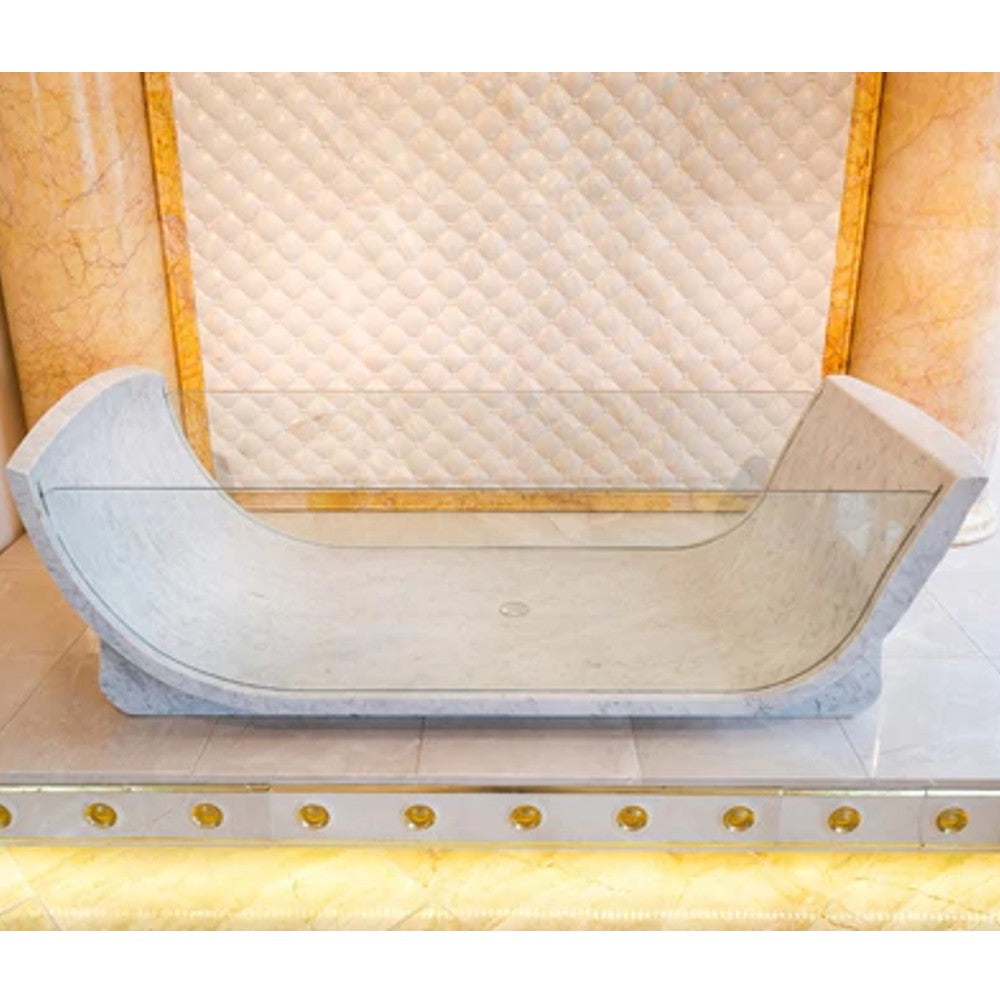 Carrara White Marble Bathtub Strong Tempered Glass Side Walls Polished (W)32" (L)79" (H)24"