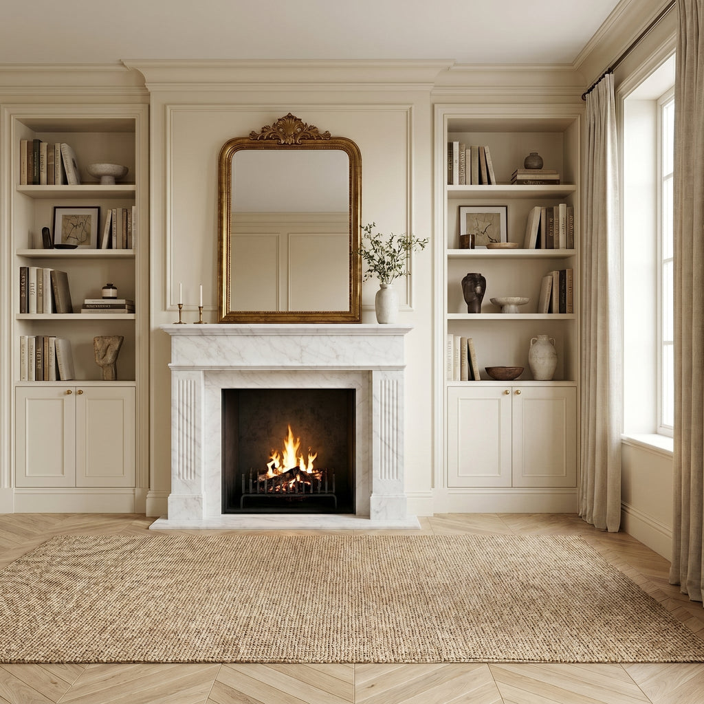 Carrara White Marble Fluted Fireplace Mantel Polished (L)70" (H)52" (D)7"