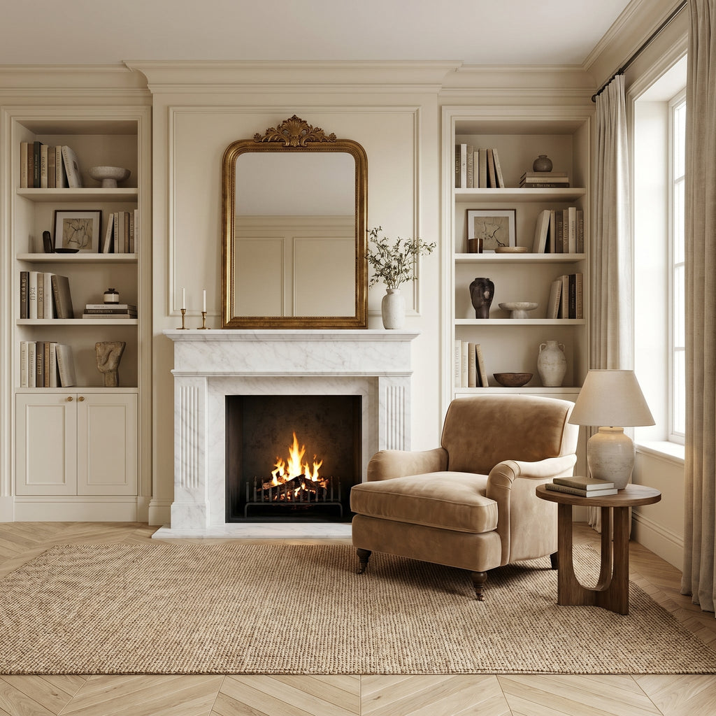 Carrara White Marble Fluted Fireplace Mantel Polished (L)70" (H)52" (D)7"