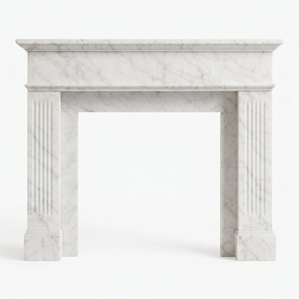 Carrara White Marble Fluted Fireplace Mantel Polished (L)70" (H)52" (D)7"
