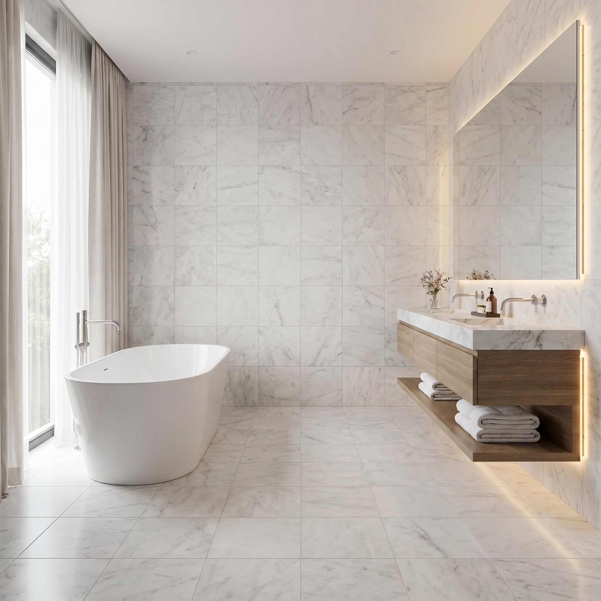 Turkish Carrara White Marble Tile Polished