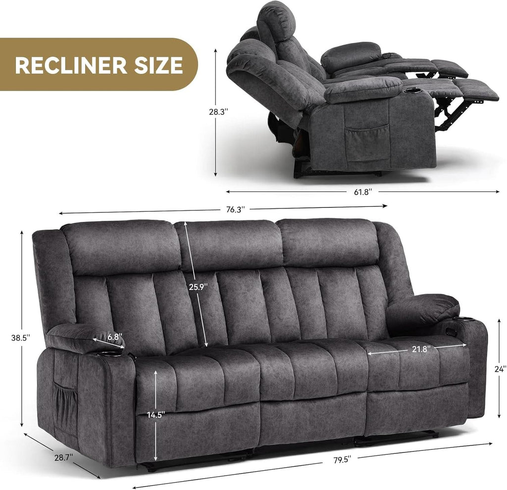 Premium Fabric Loveseat Manual Recliner With Bluetooth