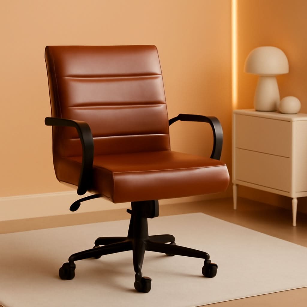 Whitney Mid-Back Leather Desk Chair Brown Black Adjustable Height