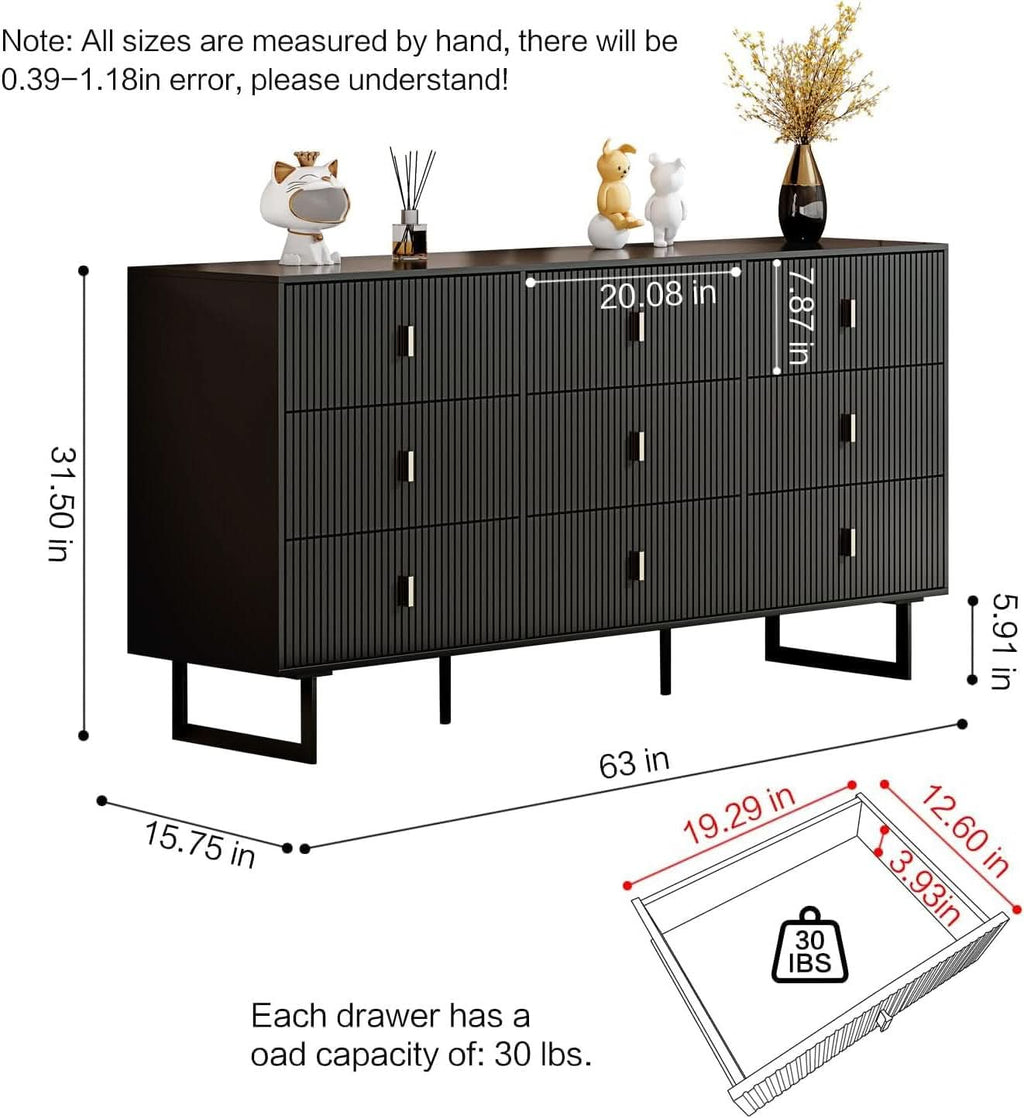 Matte Black Nine Drawer Organization Storage Cabinet