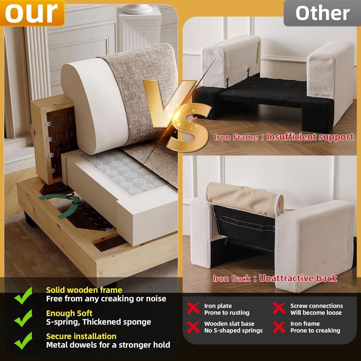 85-Inch L-Shaped Sofa with Ottoman