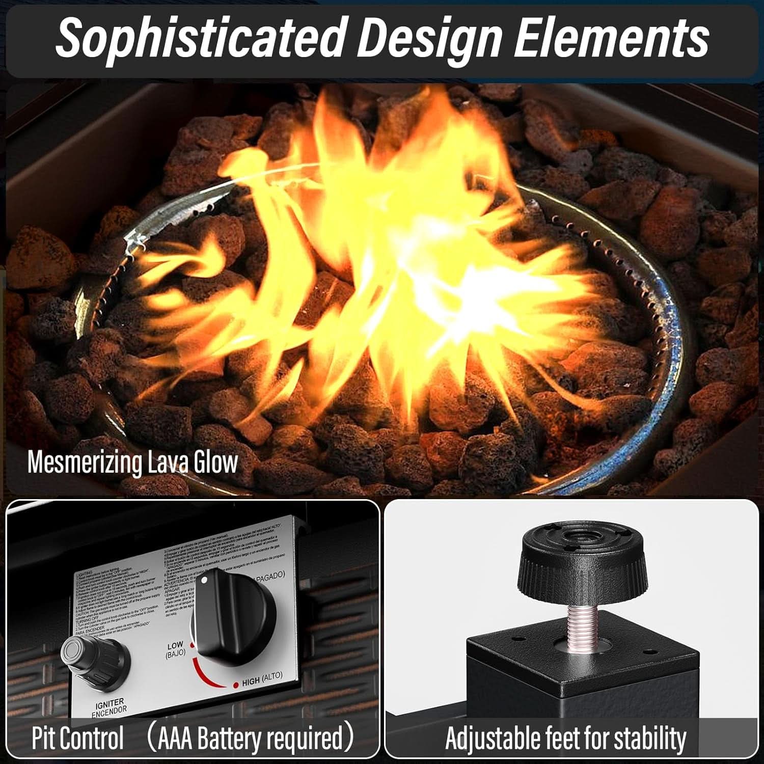 7 Piece Patio Set With Fire Pit Table And Swivel Rocker Chairs