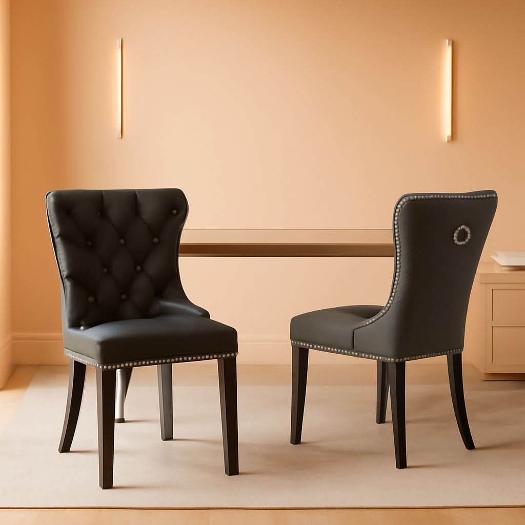 Velvet Dining Chairs Set Of 6 Black And Dark Grey Nailhead Trim