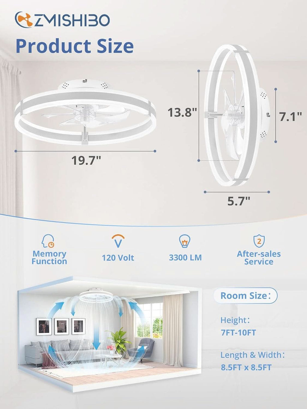 19.7 Inch Dimmable Ceiling Fan With Lights And Remote
