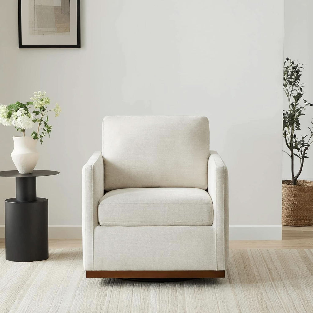 Swivel Linen Accent Armchair Mid Century Modern 360 Swivel