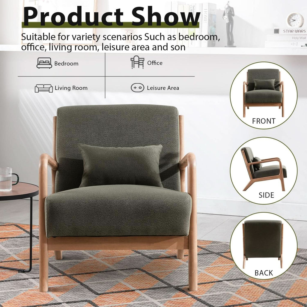 Green Upholstered Mid Century Modern Accent Armchair