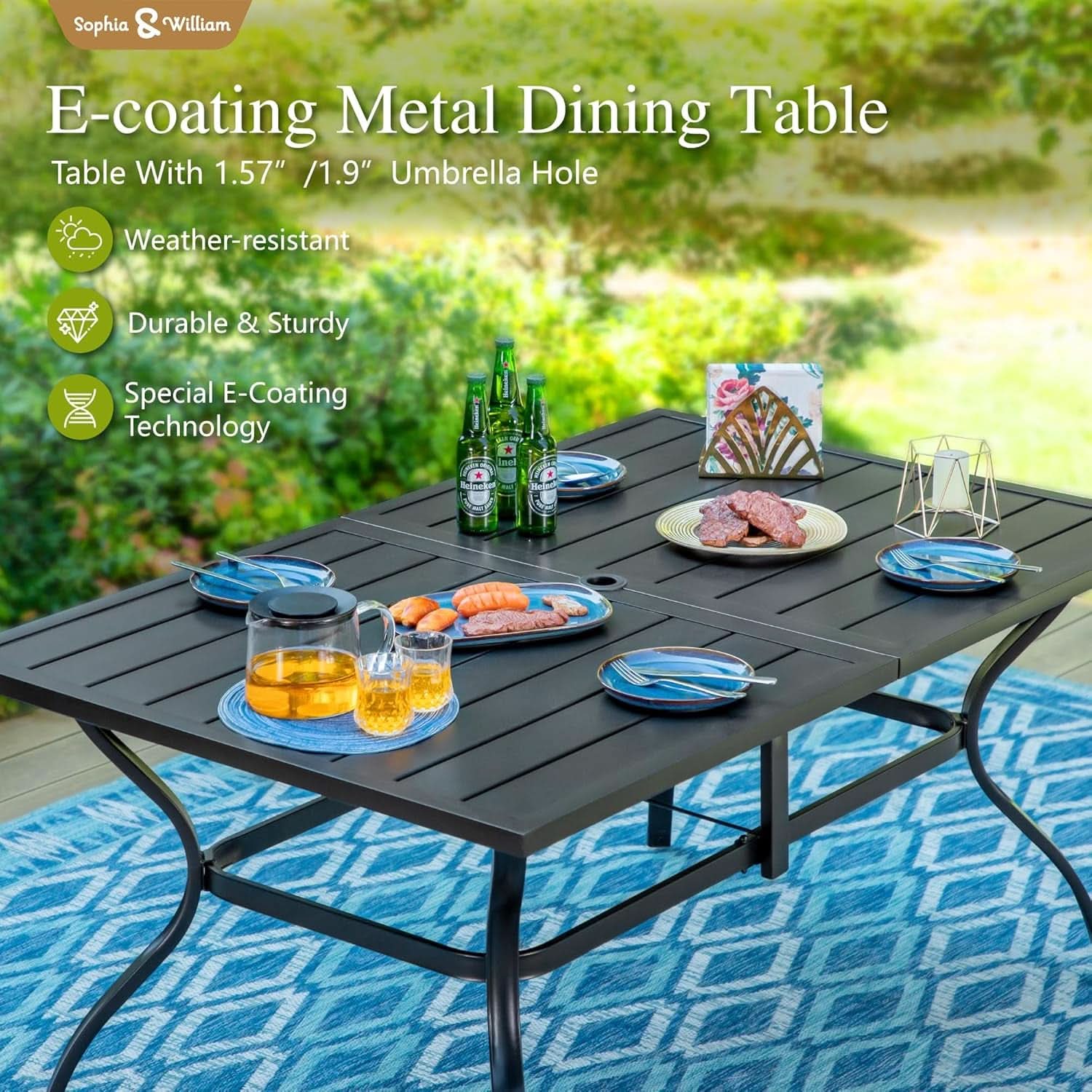 8 Piece Patio Dining Set For 6 With 13 Foot Beige Umbrella