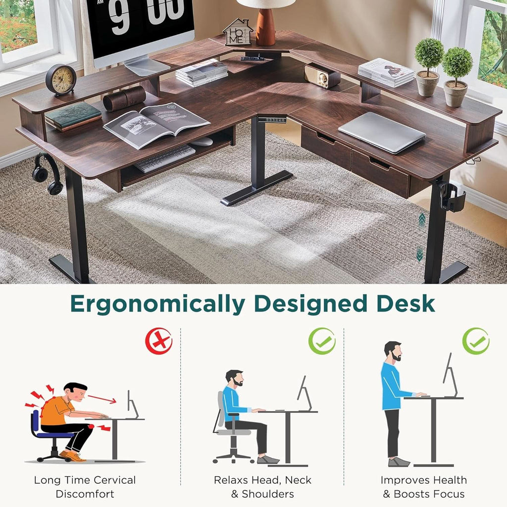 60-Inch Electric Standing Desk in Dark Walnut