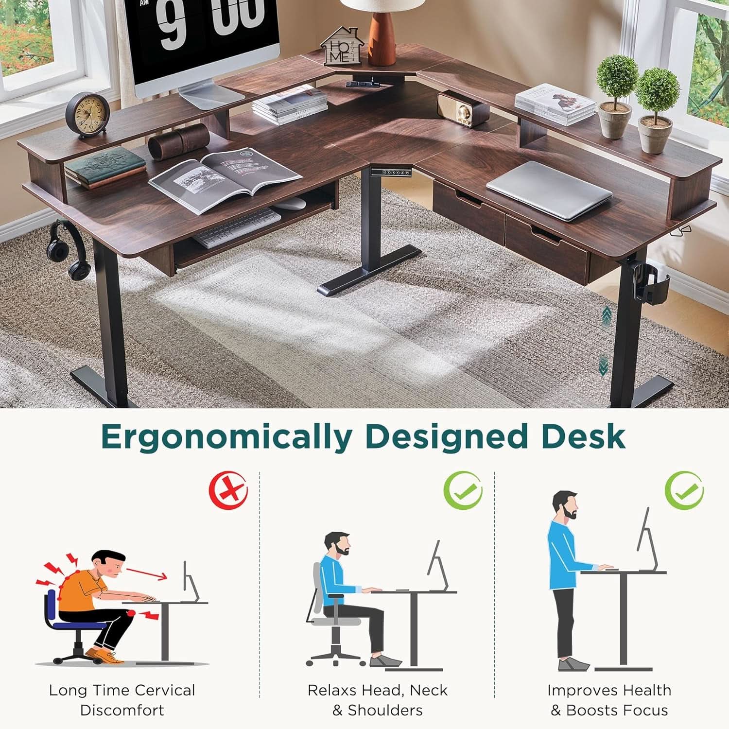 60-Inch Electric Standing Desk in Dark Walnut