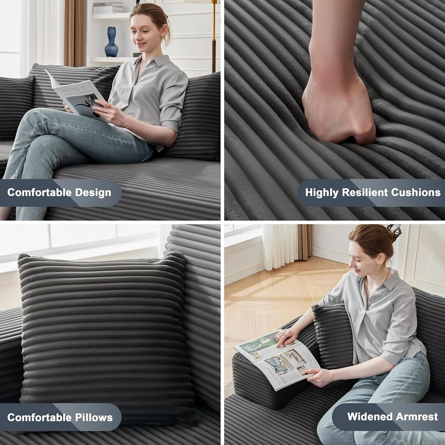 Dark Grey Cloud Sectional Sofa with Deep Seat