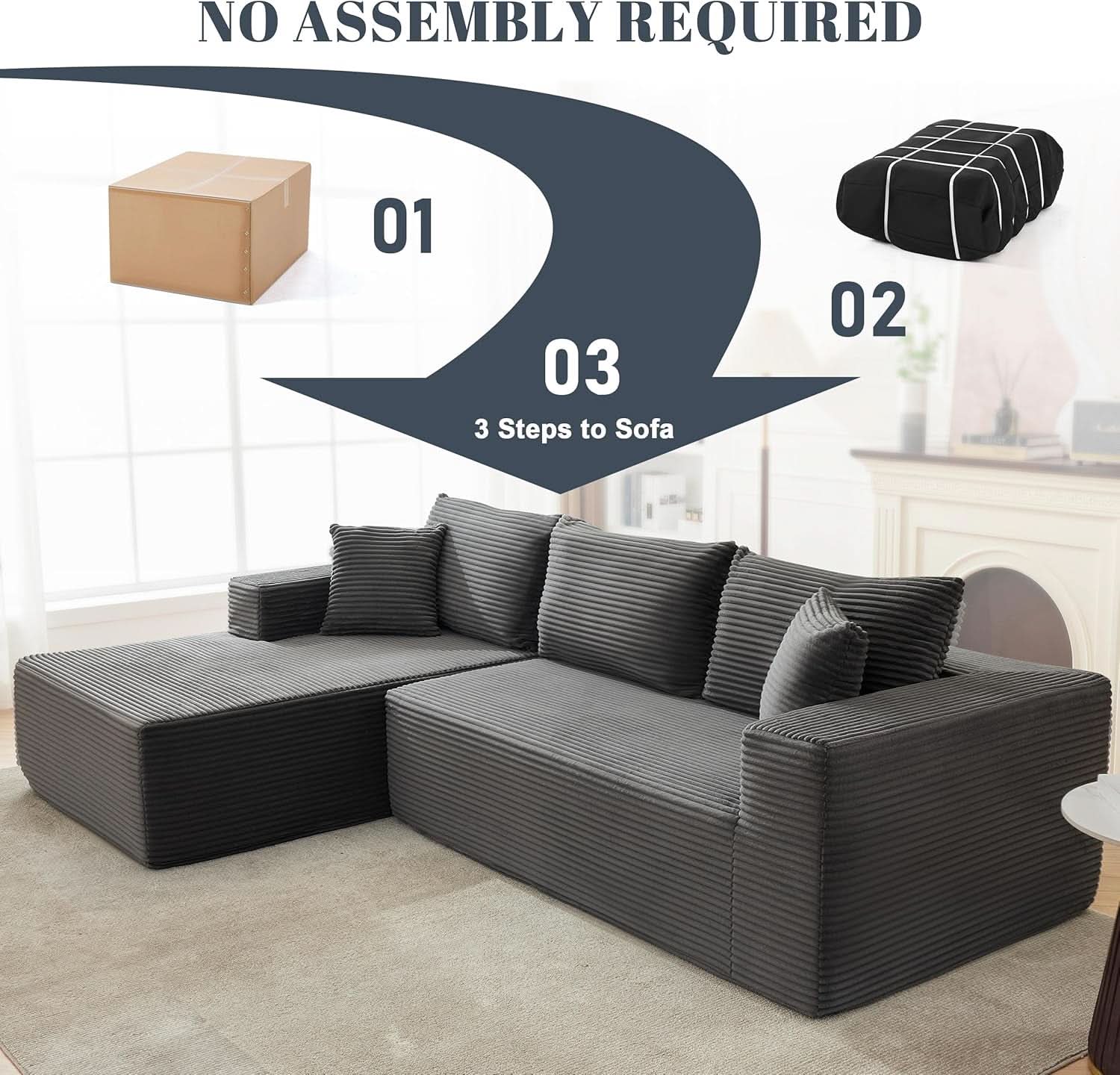 Dark Grey Cloud Sectional Sofa with Deep Seat