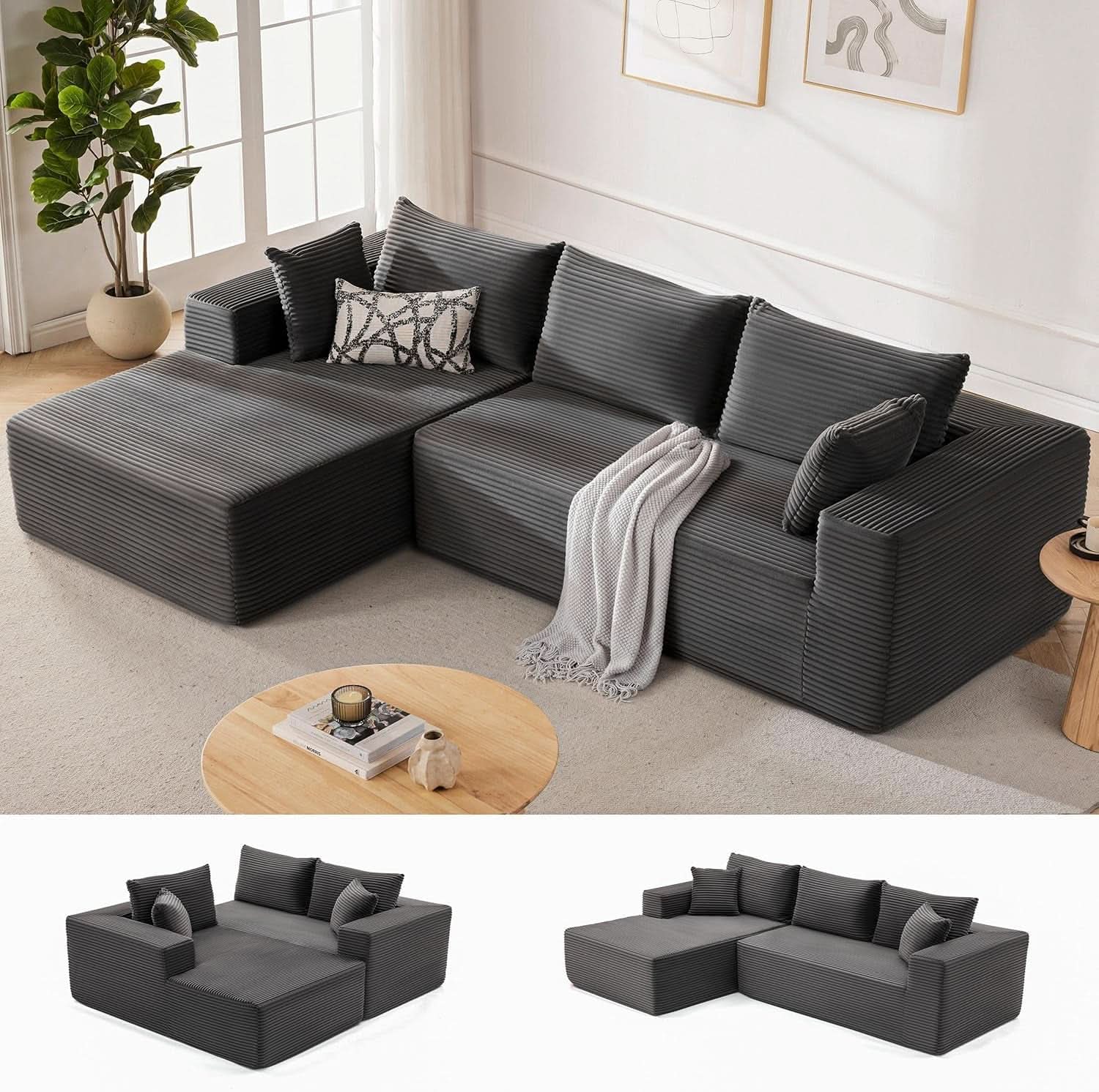 Dark Grey Cloud Sectional Sofa with Deep Seat