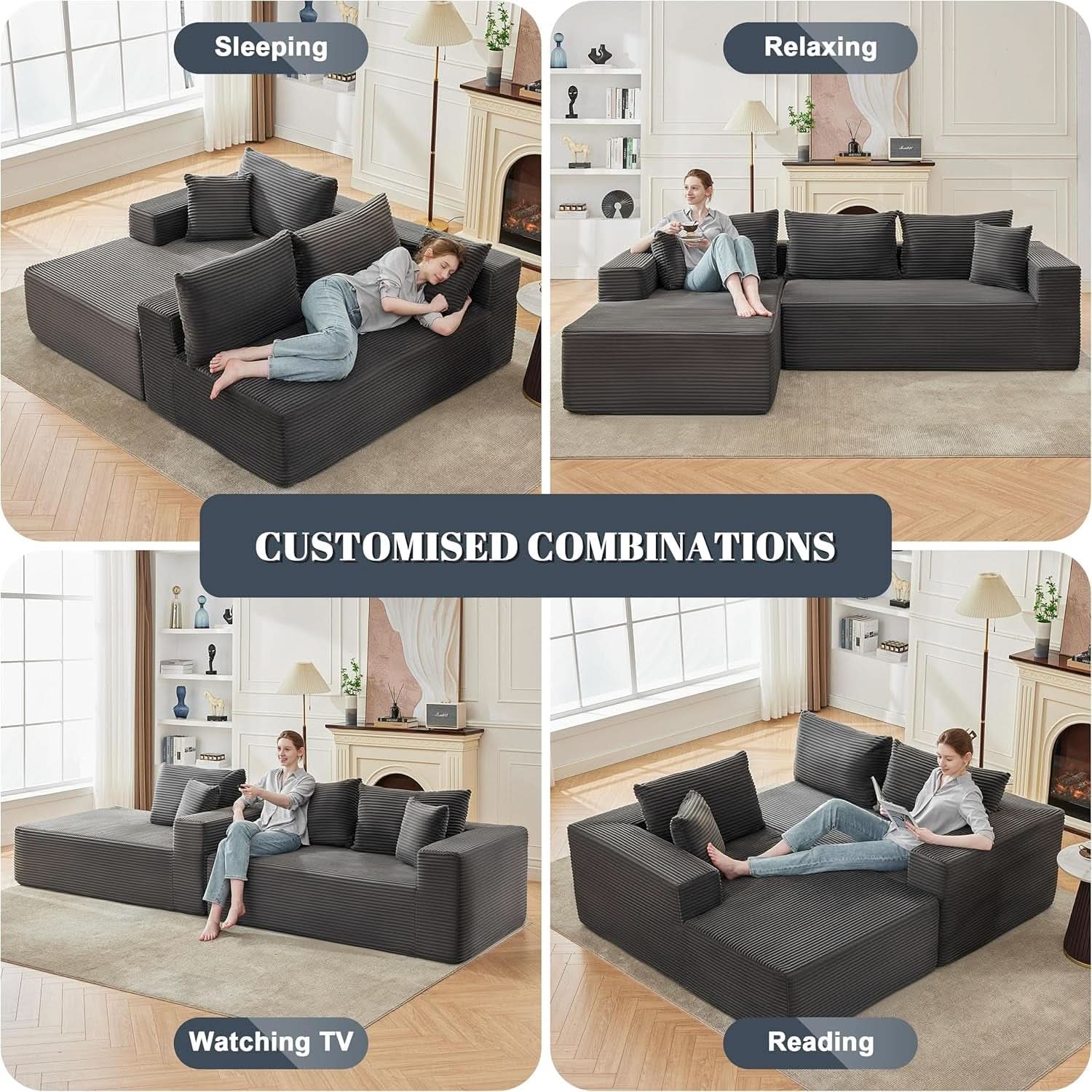 Dark Grey Cloud Sectional Sofa with Deep Seat