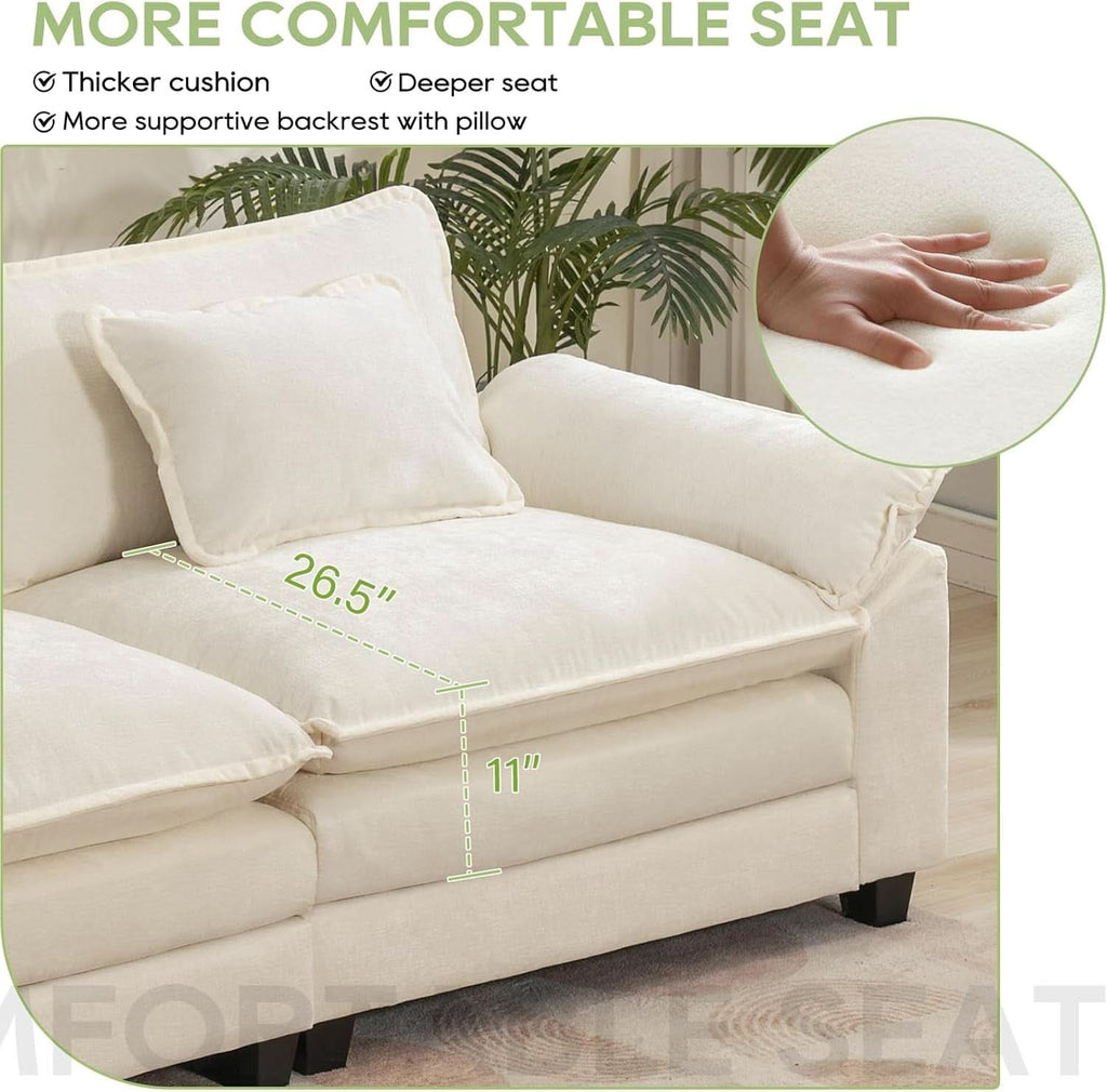 Beige White Cloud Sectional Sofa with Ottoman