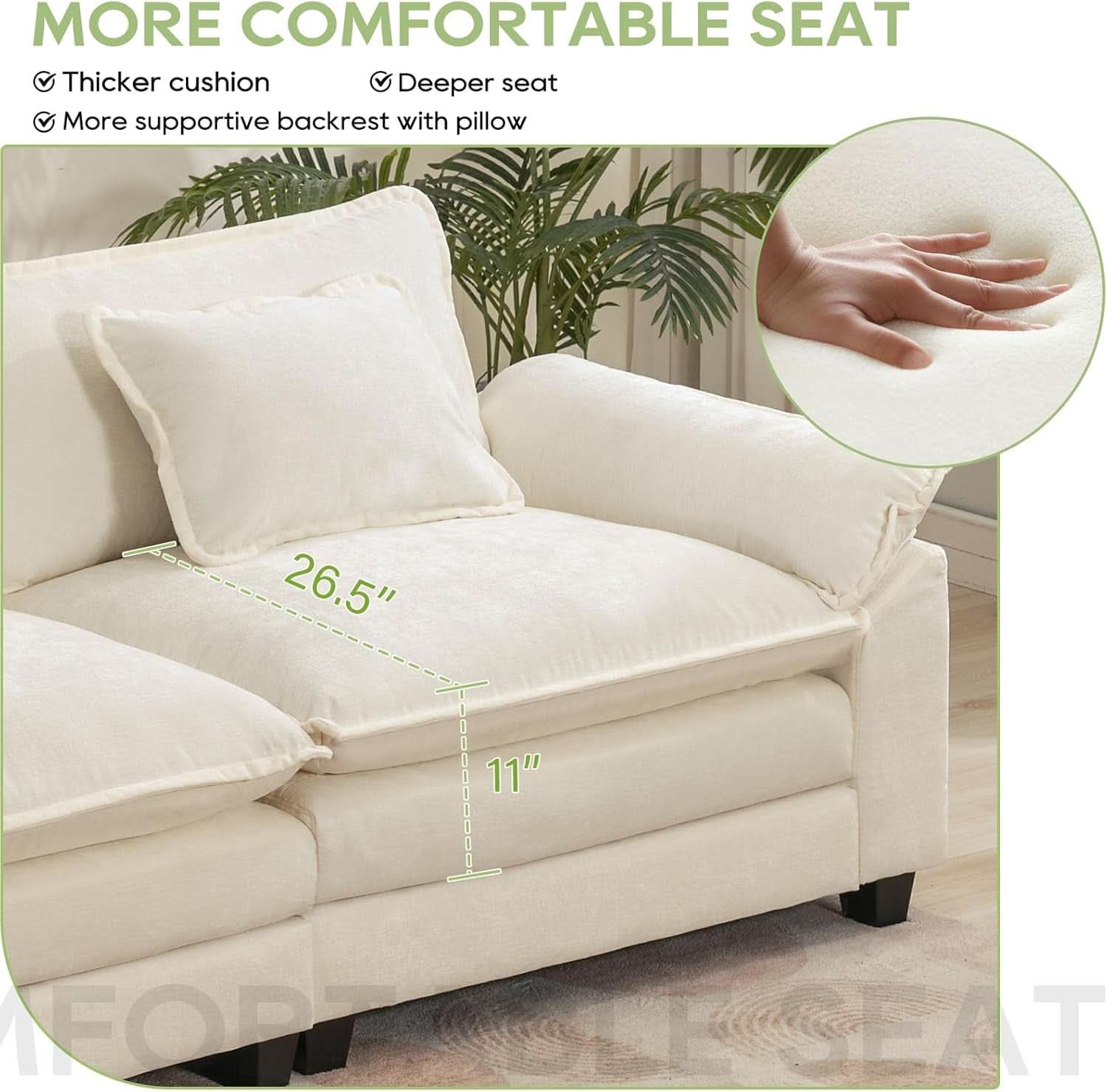 Beige White Cloud Sectional Sofa with Ottoman