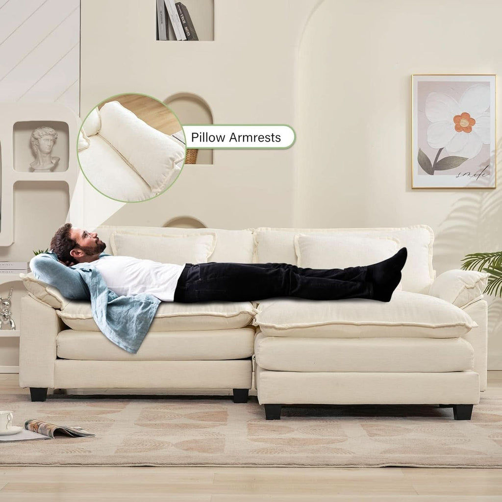 Beige White Cloud Sectional Sofa with Ottoman