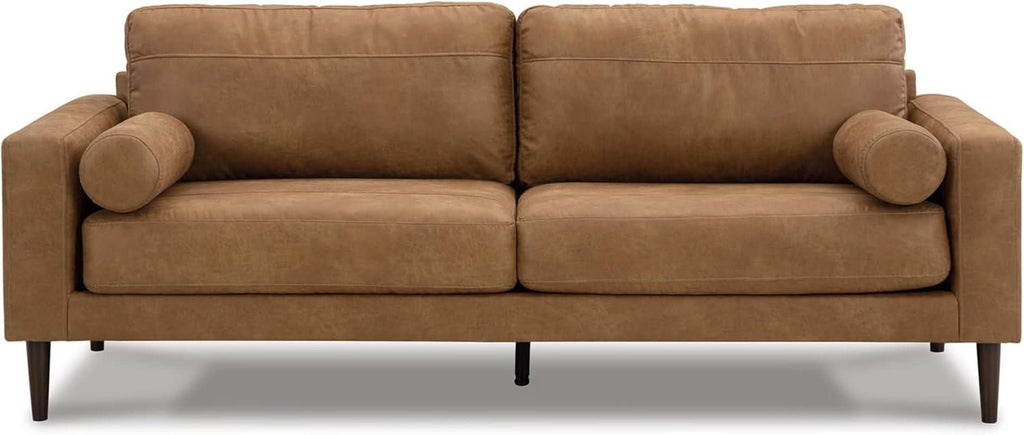 Contemporary Dark Brown Faux Leather Sofa with Pillows