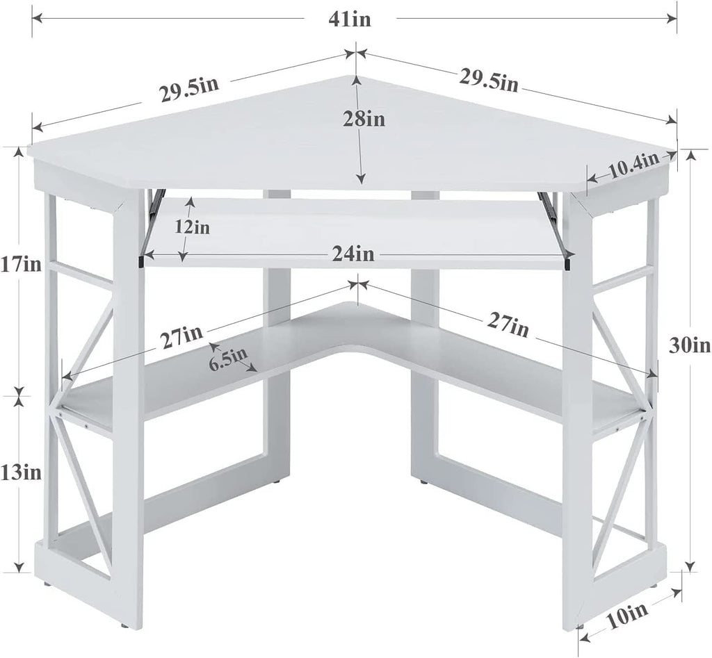 Corner Computer Desk with Keyboard Tray and Storage Shelves
