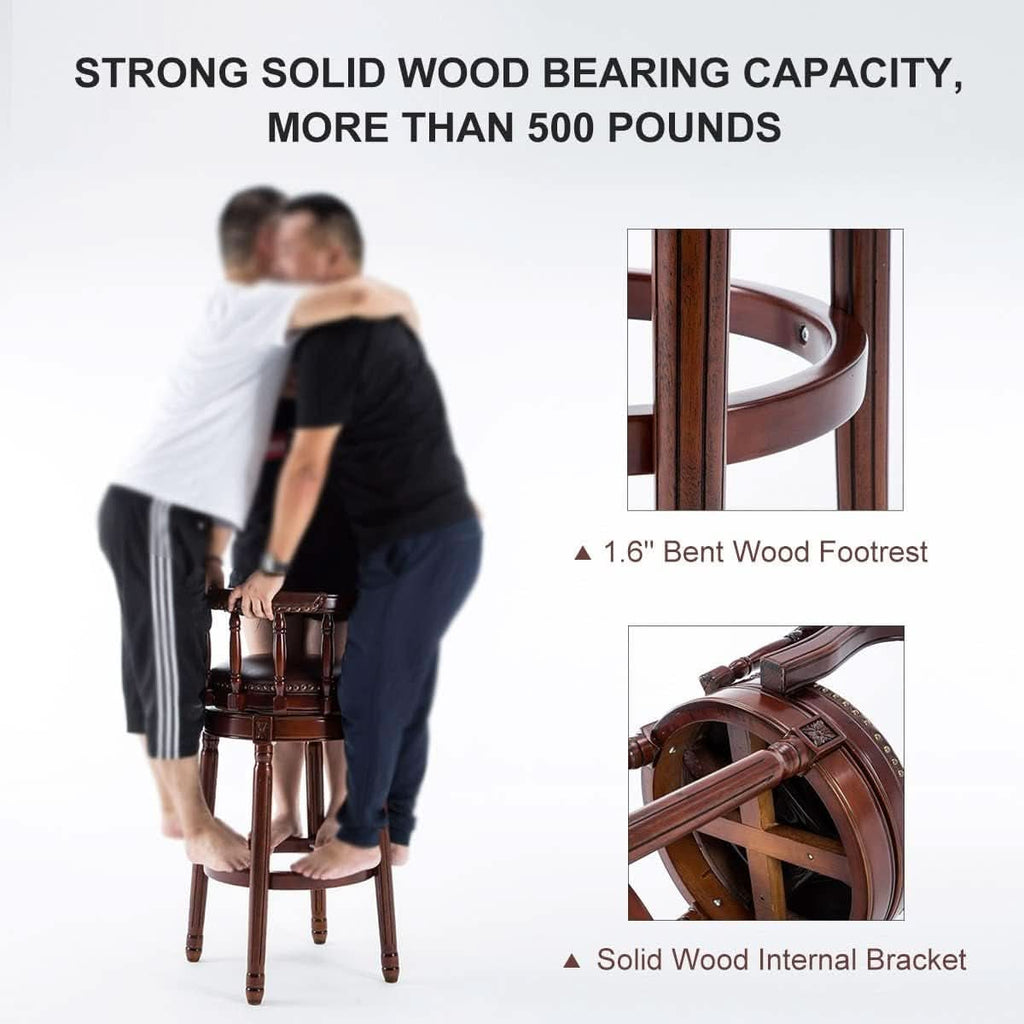 Brown Bar Height Swivel Stool With Back Rest 360 Degree 2 Pack