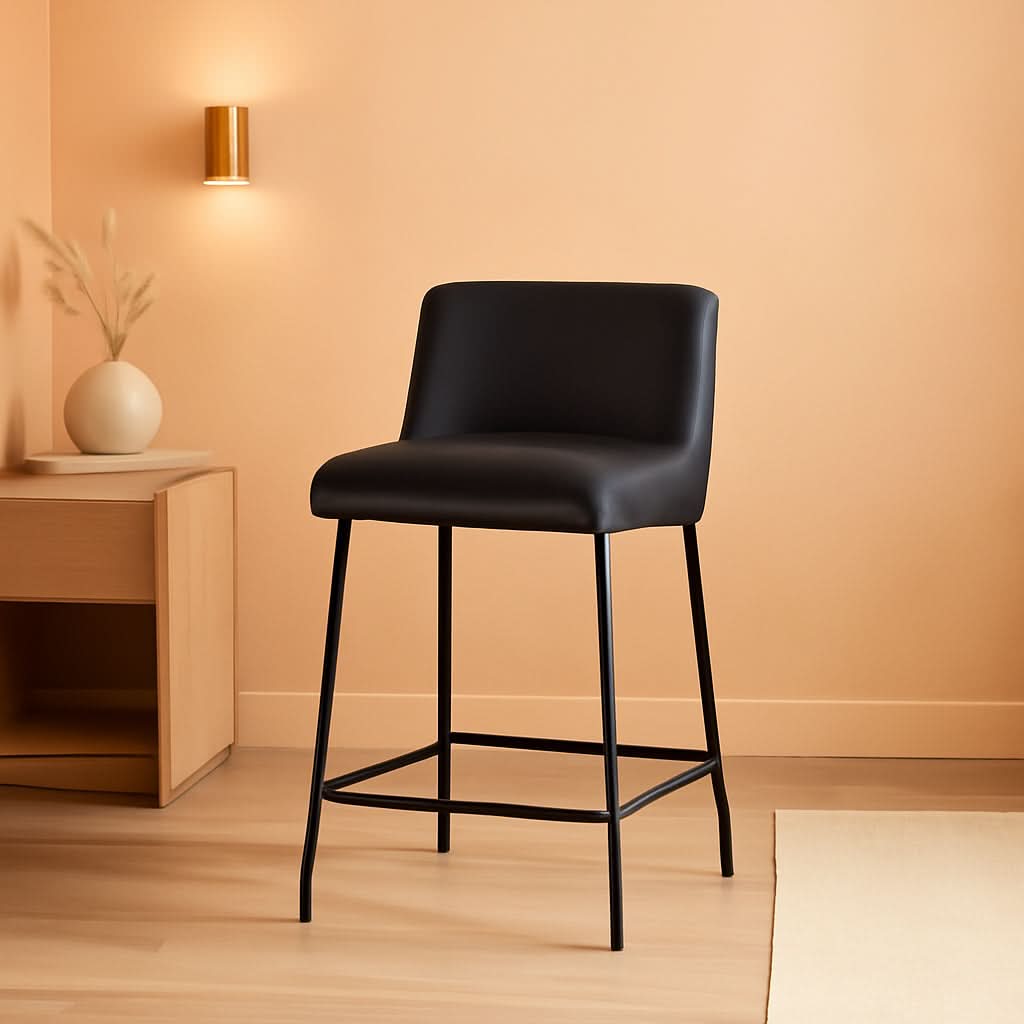26 Inch Faux Leather Bar Stools Set Of 3 Counter Height With Back Modern Kitchen Island Chairs