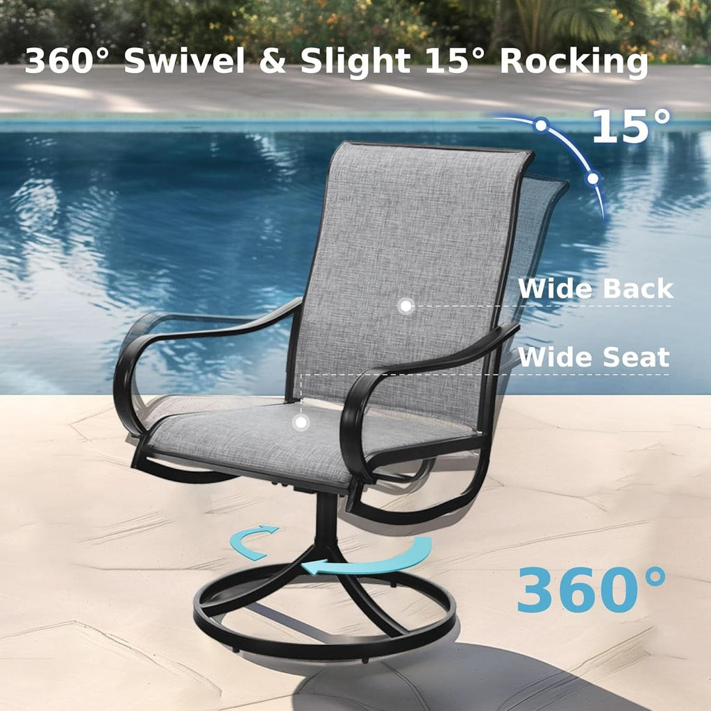Patio Dining Set For 4 All Weather Furniture With Grey Sling Swivel Chairs