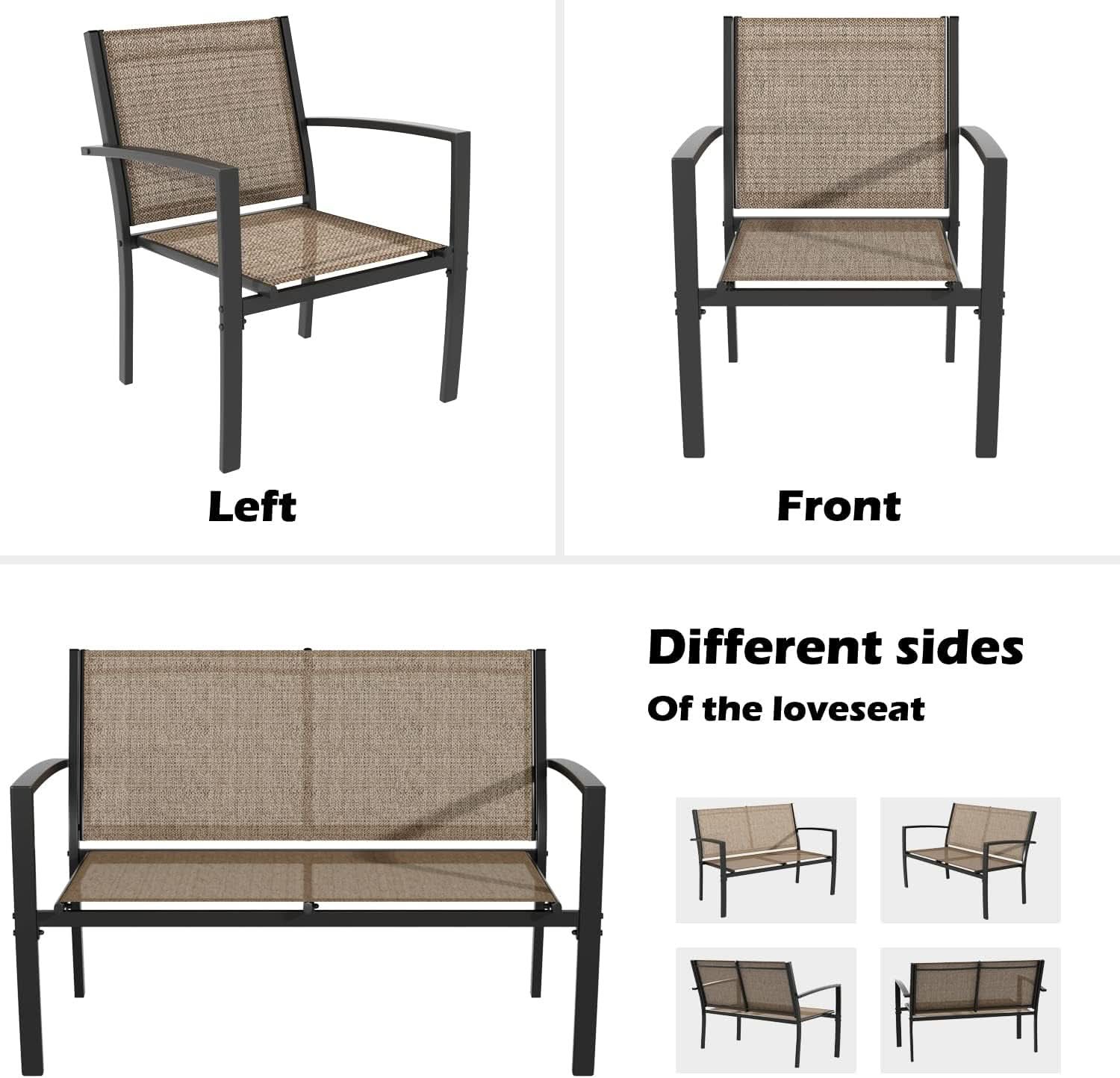 4 Piece Patio Furniture Set With Glass Coffee Table Brown