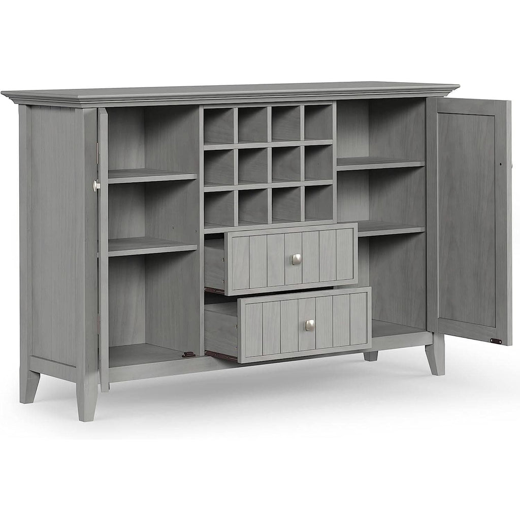 Fog Grey Solid Wood Transitional Sideboard Buffet With Built In Wine Rack