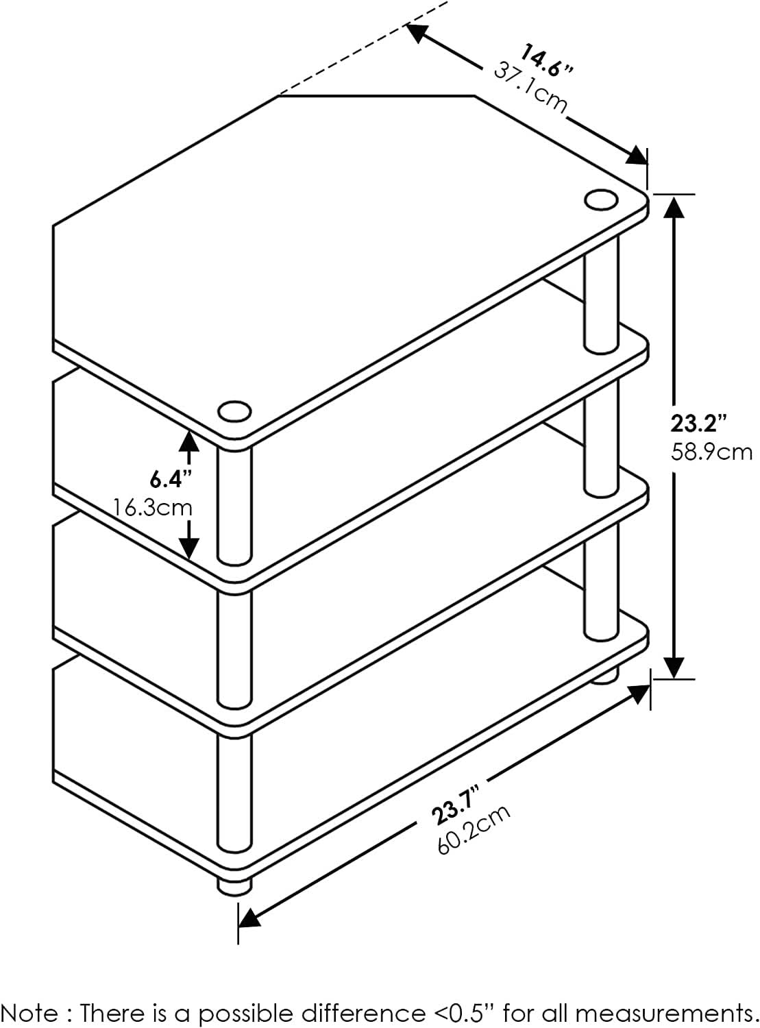 Turn-N-Tube 4-Tier Petite TV Stand Blackwood Easy Assembly